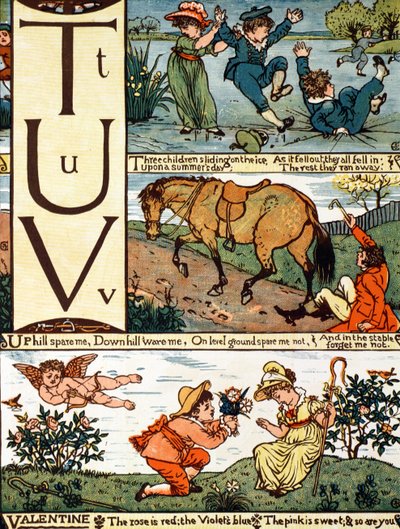 T tot V uit een alfabet gebaseerd op oude kinderrijmpjes door Walter Crane